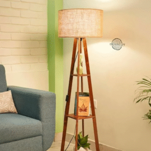 TWILIXO WOODEN FLOOR LAMP WITH SHELF NATURAL JUTE SHADE